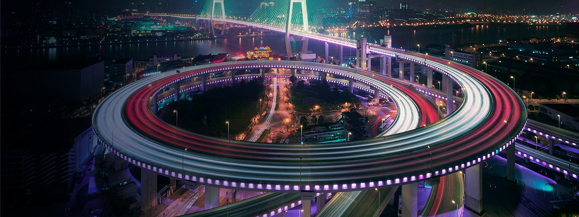 illuminated highway at night